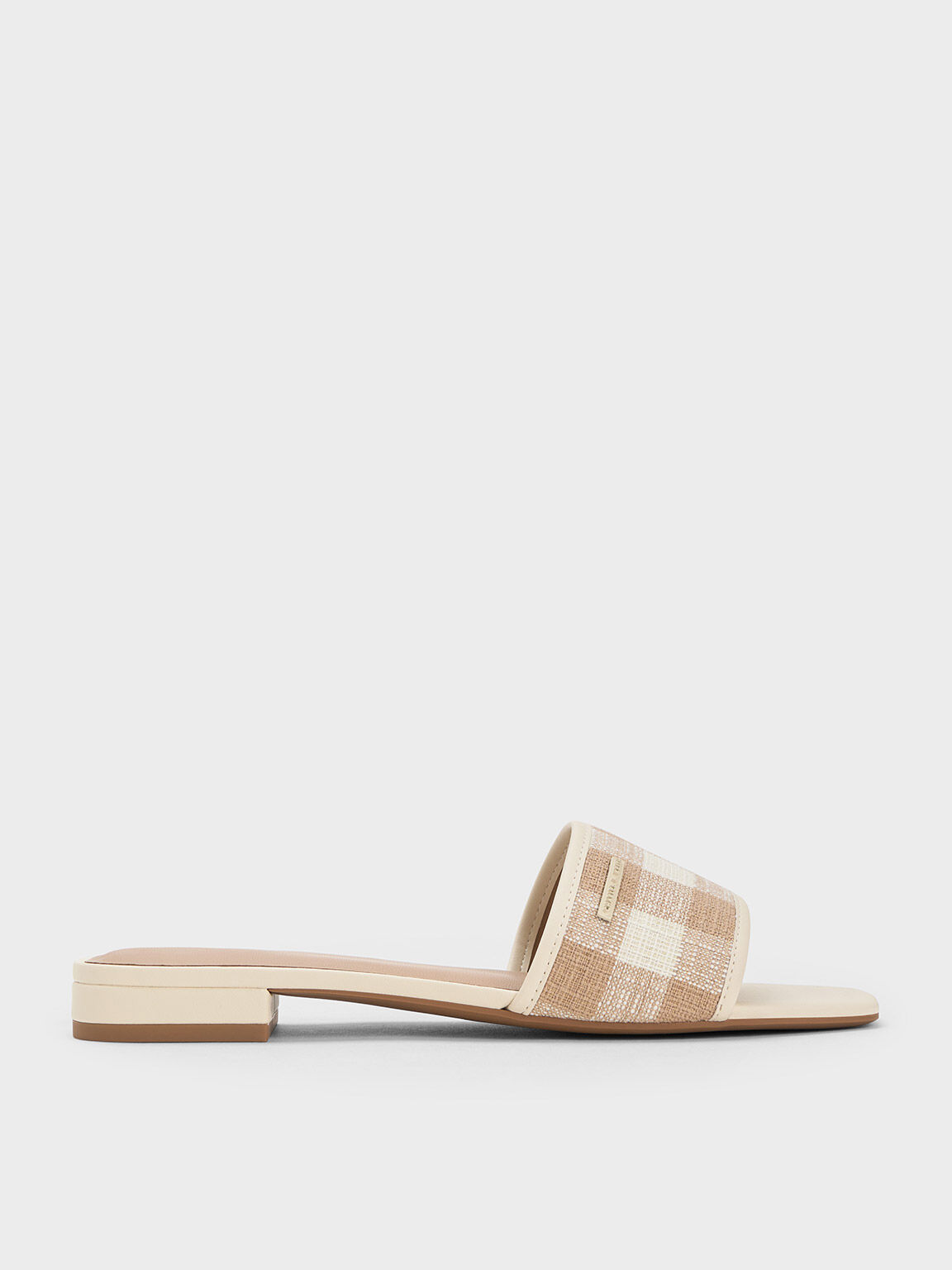 Woven Gingham Flat Sandals, Sand, hi-res