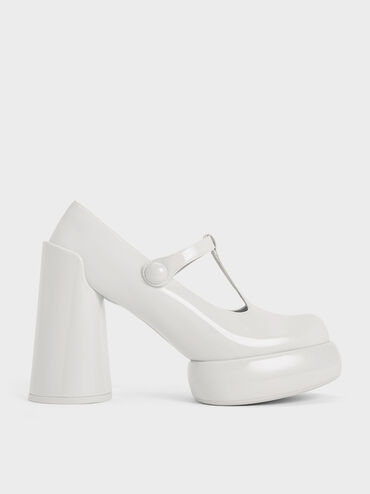 Darcy Patent T-Bar Platform Mary Janes, White, hi-res