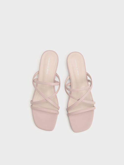 Strappy Sculptural Heel Sandals, Light Pink, hi-res