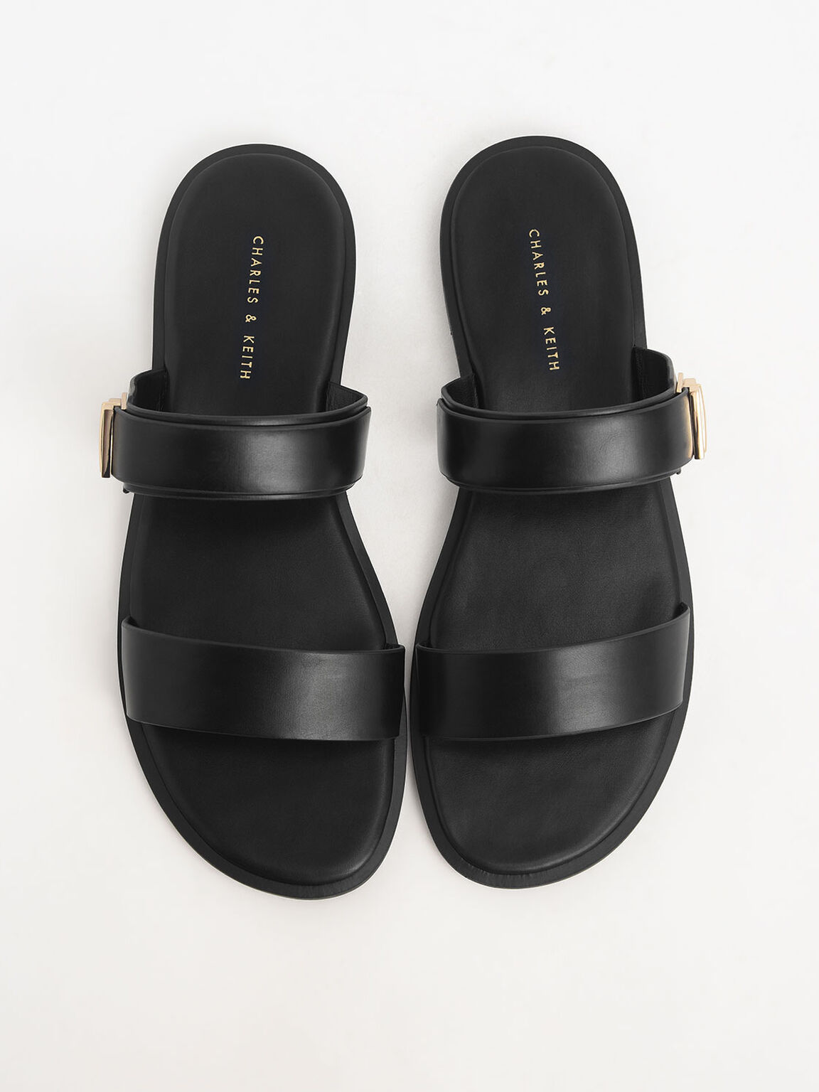 black double strap sliders