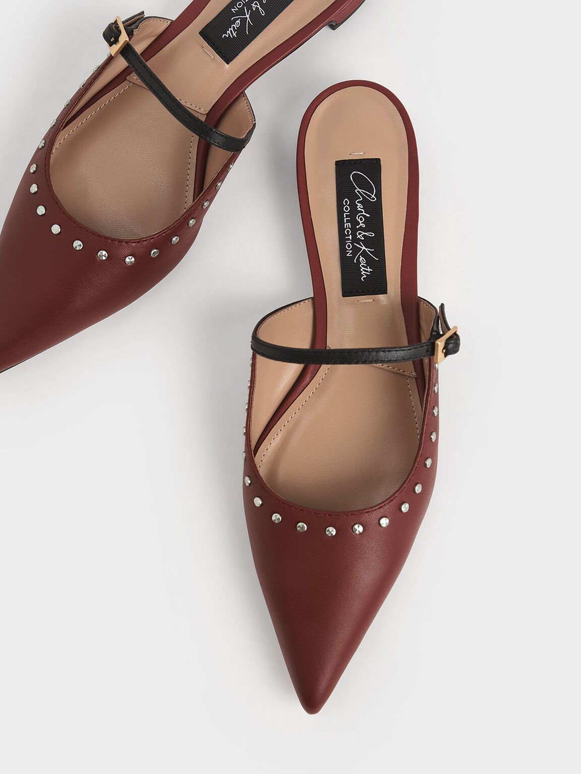 Studded Leather Mules, Brick, hi-res