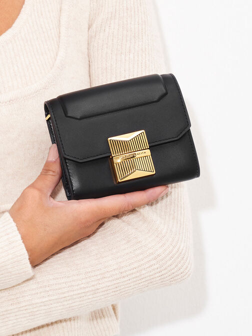 Kalinda Metallic Accent Wallet, Black, hi-res