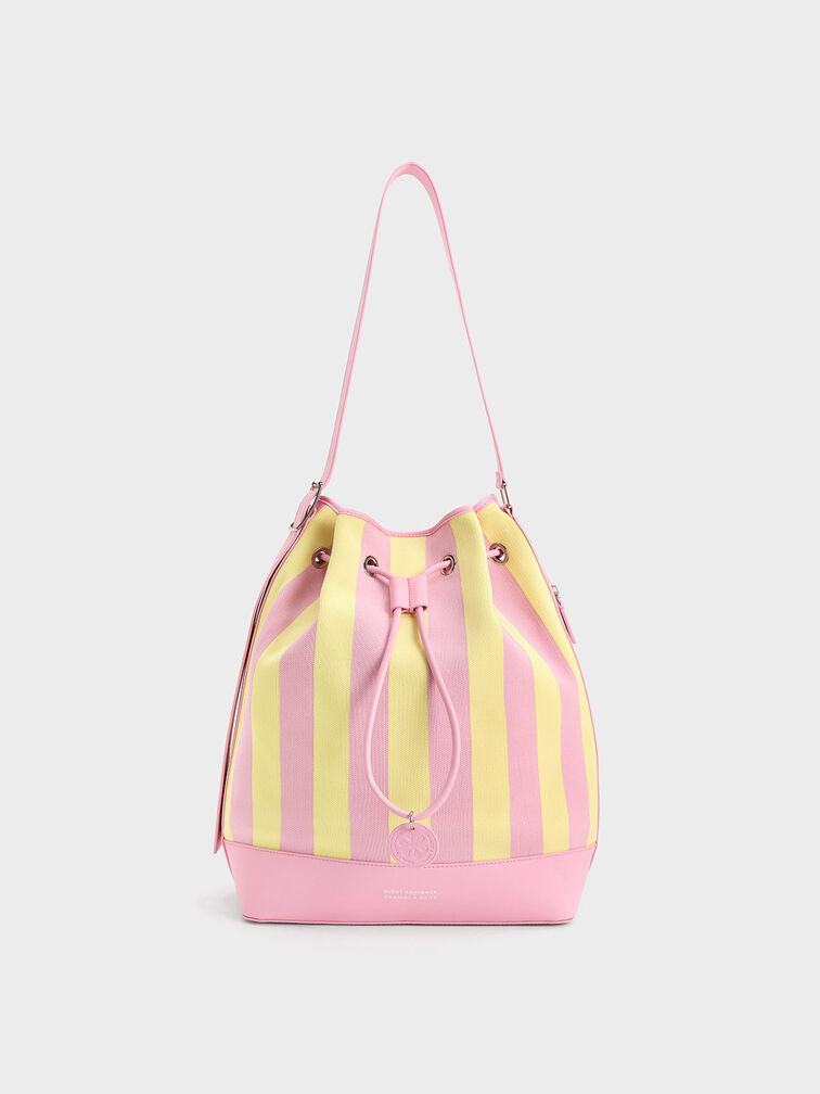 Large Striped Bucket Bag, Yellow, hi-res