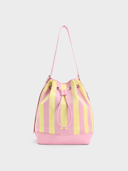Large Striped Bucket Bag, Yellow, hi-res