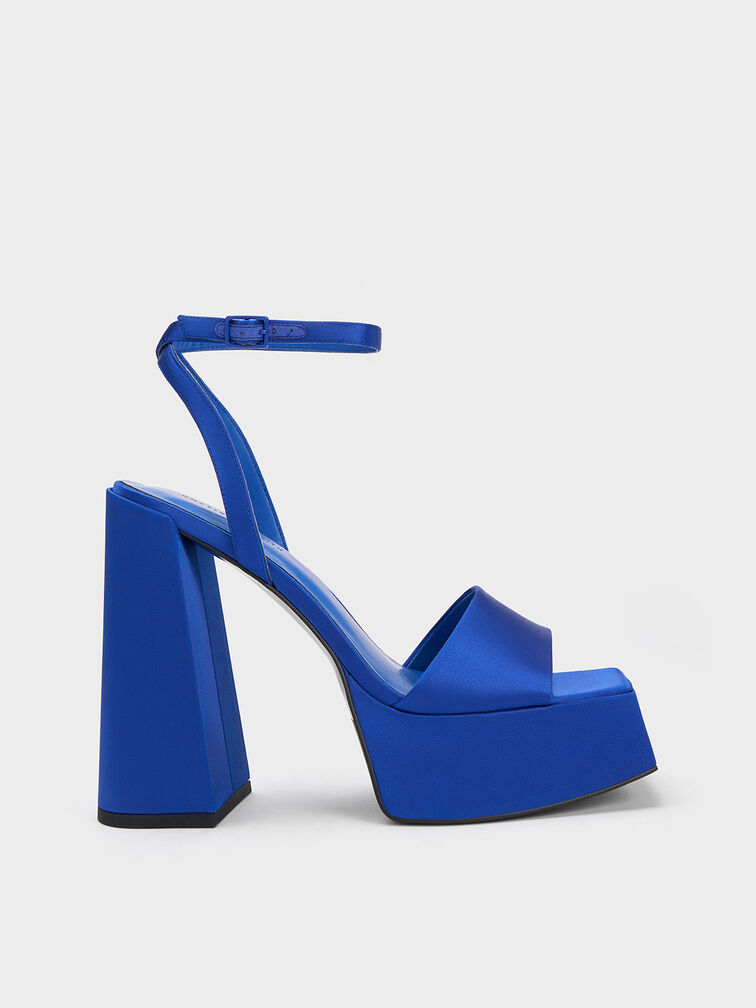 Recycled Polyester Ankle-Strap Platform Sandals, Blue, hi-res