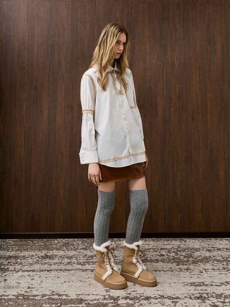 Faux Suede & Faux Fur Foldover Flatform Boots, Sand Faux Suede & Faux Fur Foldover Flatform Boots, Sand, hi-res