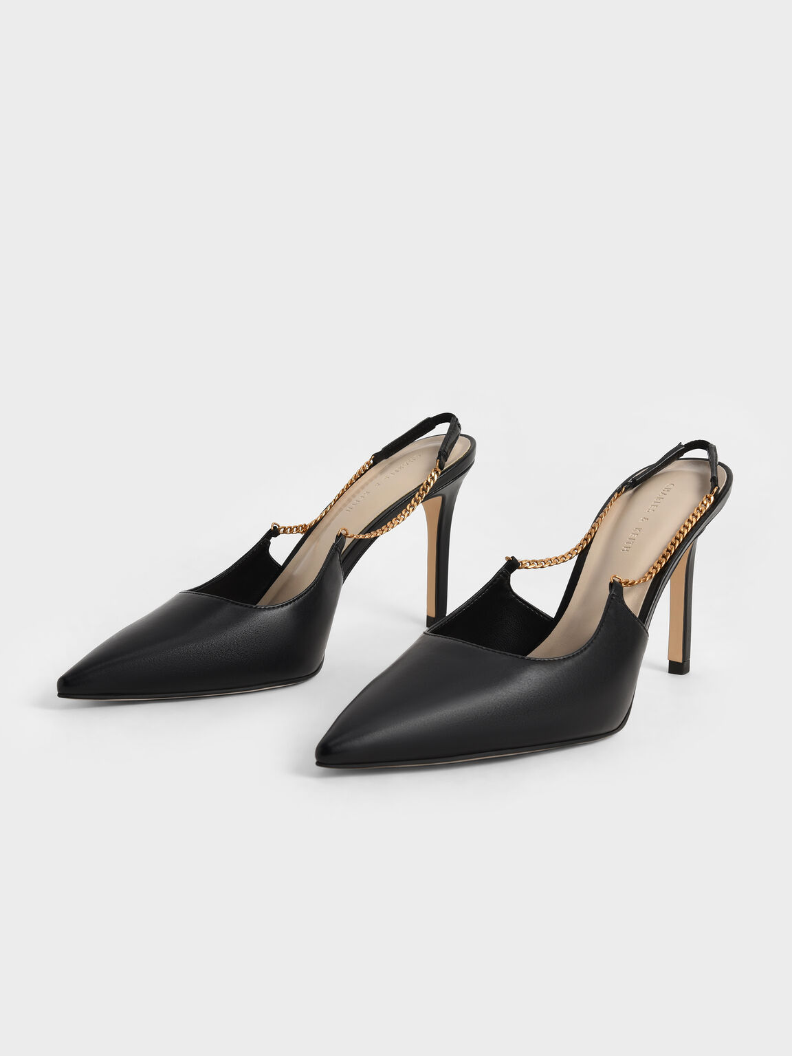Black Chain-Link Slingback Stiletto Pumps - CHARLES & KEITH MO