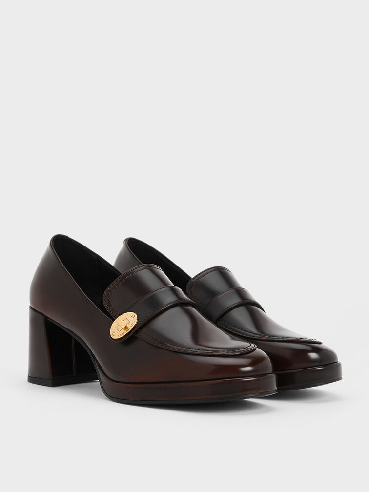 Metallic Accent Loafer Pumps, Brown, hi-res