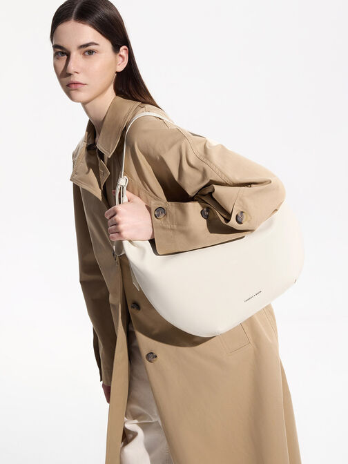 Bolso hobo curvo Odella, Crema, hi-res