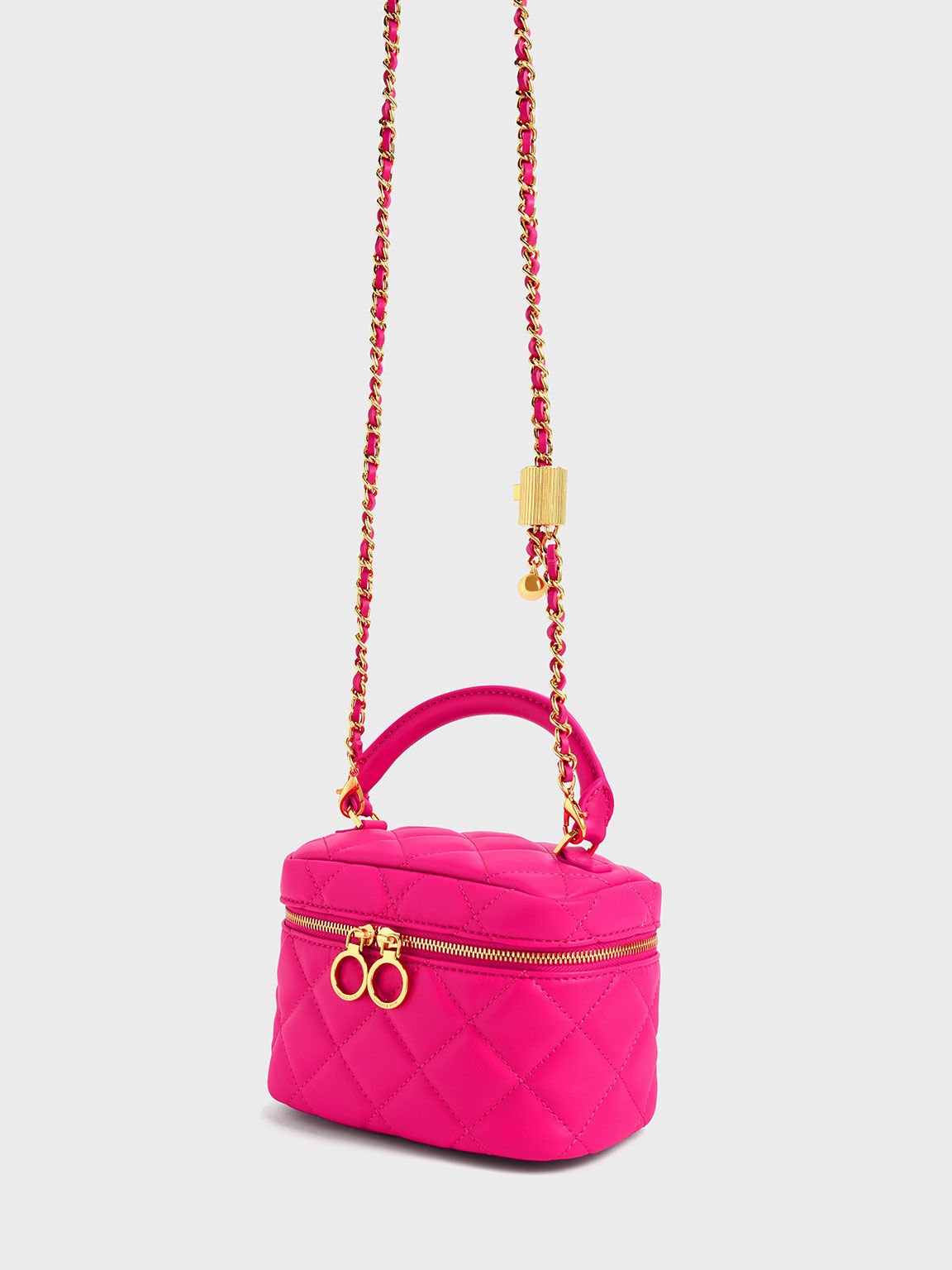 Quilted Two-Way Zip Mini Bag, Fuchsia, hi-res