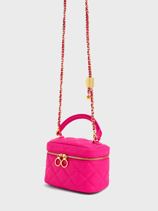 Quilted Two-Way Zip Mini Bag, Fuchsia, hi-res