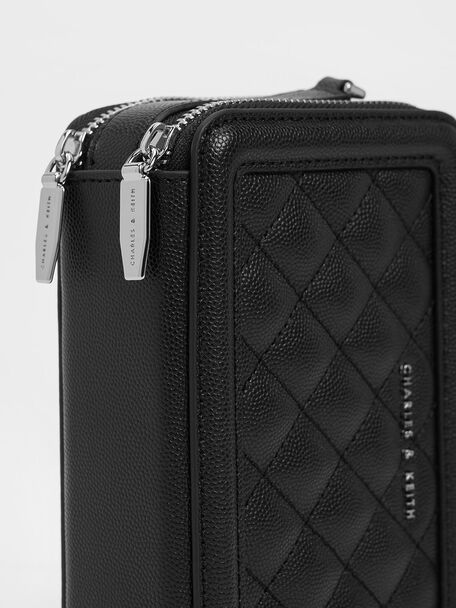 Cartera larga cuadrada acolchada, Noir, hi-res