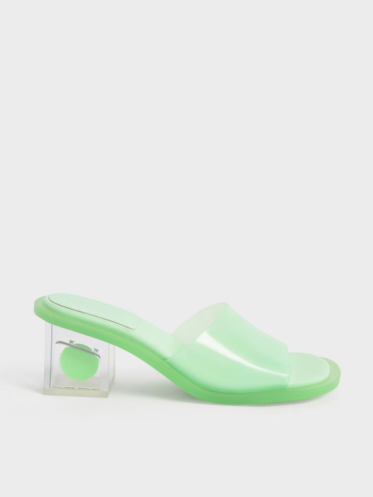 Madison Clear Sculptural Heel Mules, Green, hi-res