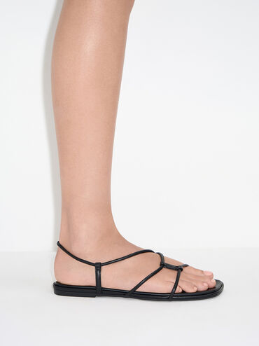 Square-Toe Strappy Sandals, Black, hi-res