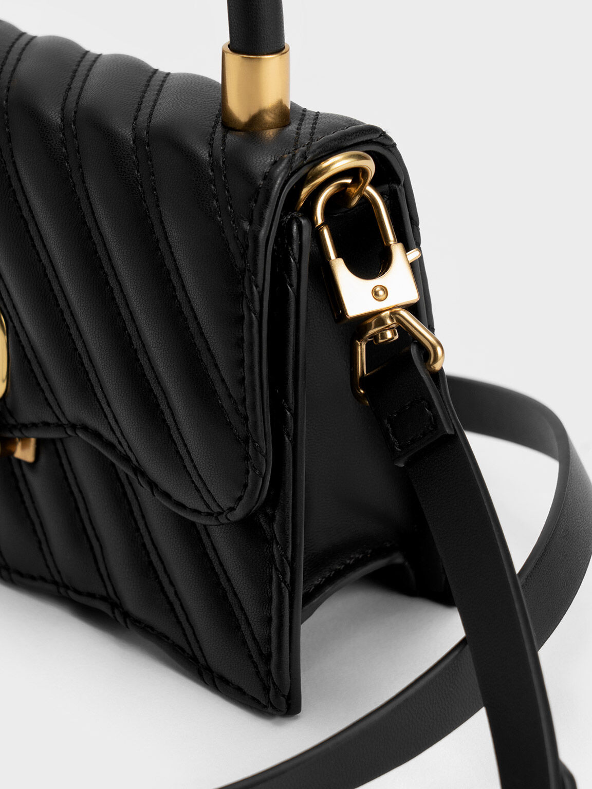Freja Wavy Quilted Top Handle Bag, Black, hi-res
