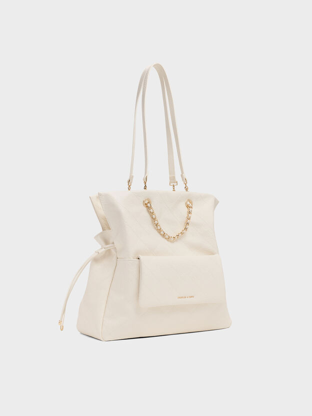 Duo Quilted Drawstring Two-Way Backpack, Cream, hi-res