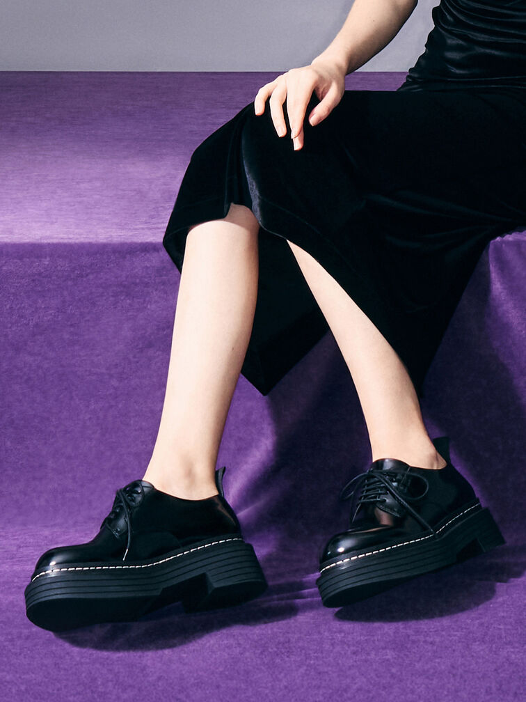 Lace-Up Platform Derbys, Black Box, hi-res