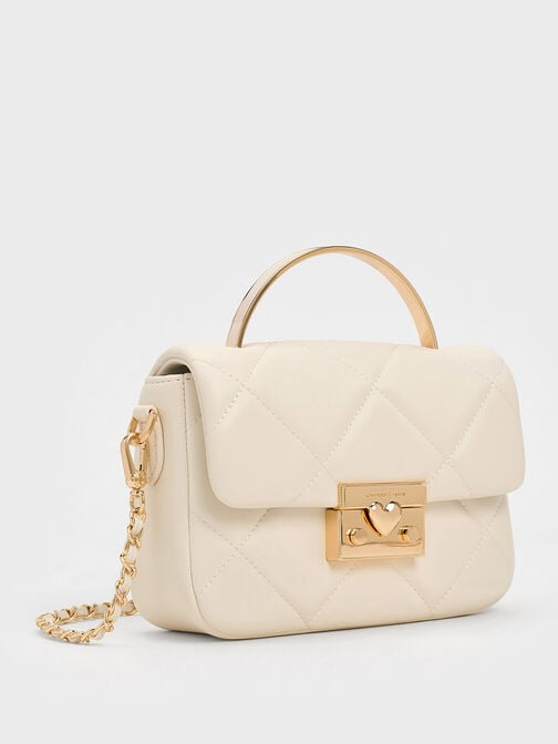 Quilted Boxy Top Handle Bag, Cream, hi-res