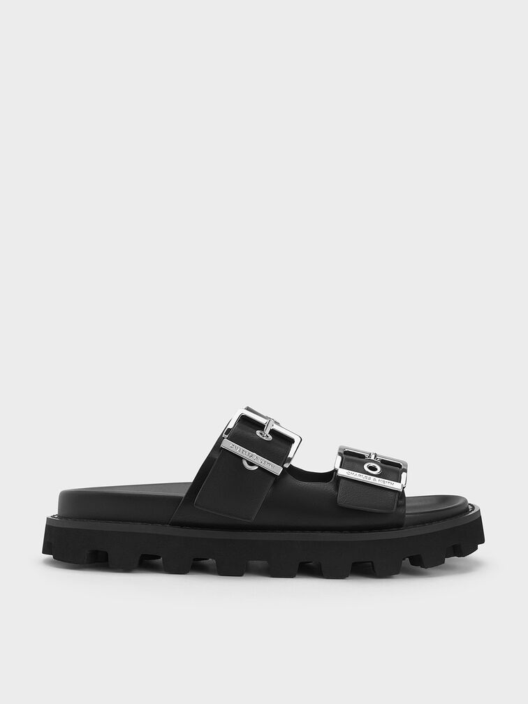 Trill Grommet Double-Strap Sandals, Black, hi-res