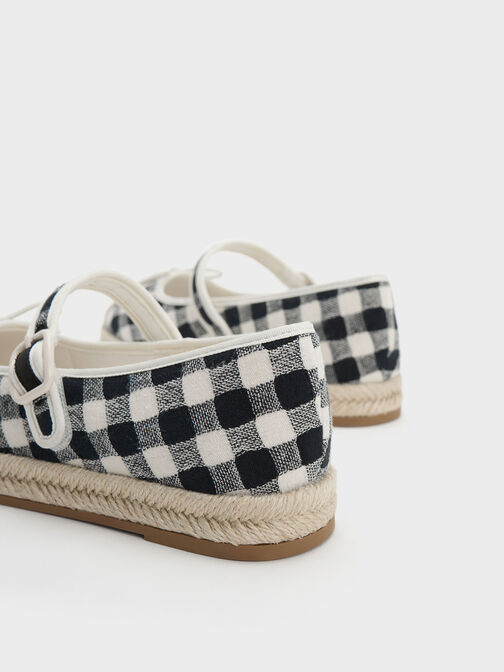 Girls' Gingham Bow Espadrilles, Black, hi-res