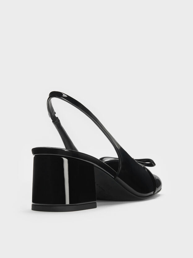 Dorian Patent Bow Slingback Pumps, Black Patent, hi-res