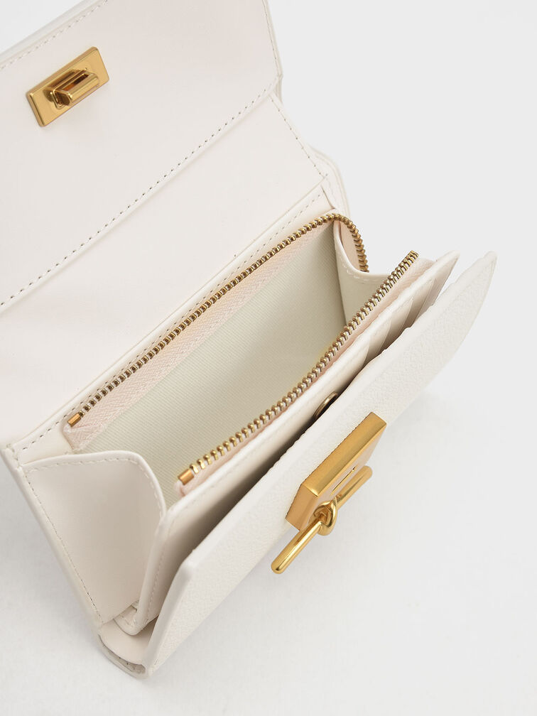 Huxley Metallic-Accent Front Flap Wallet, Cream, hi-res