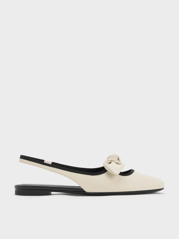 Knotted Bow Slingback Flats, Chalk, hi-res