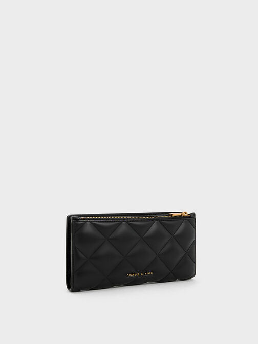 Danika Quilted Long Wallet, Black, hi-res