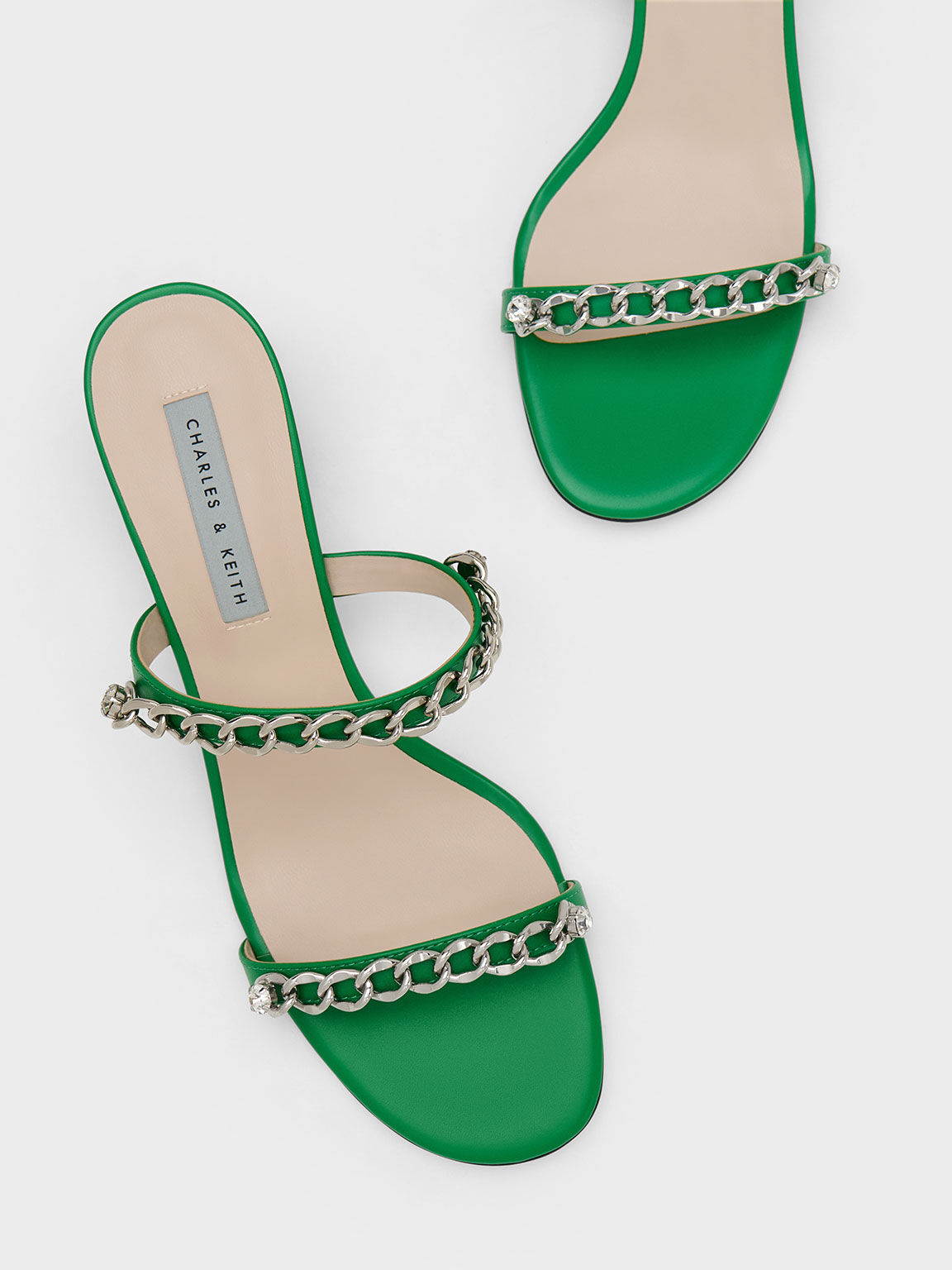 Green Chain-Link Block Heel Sandals - CHARLES & KEITH LK