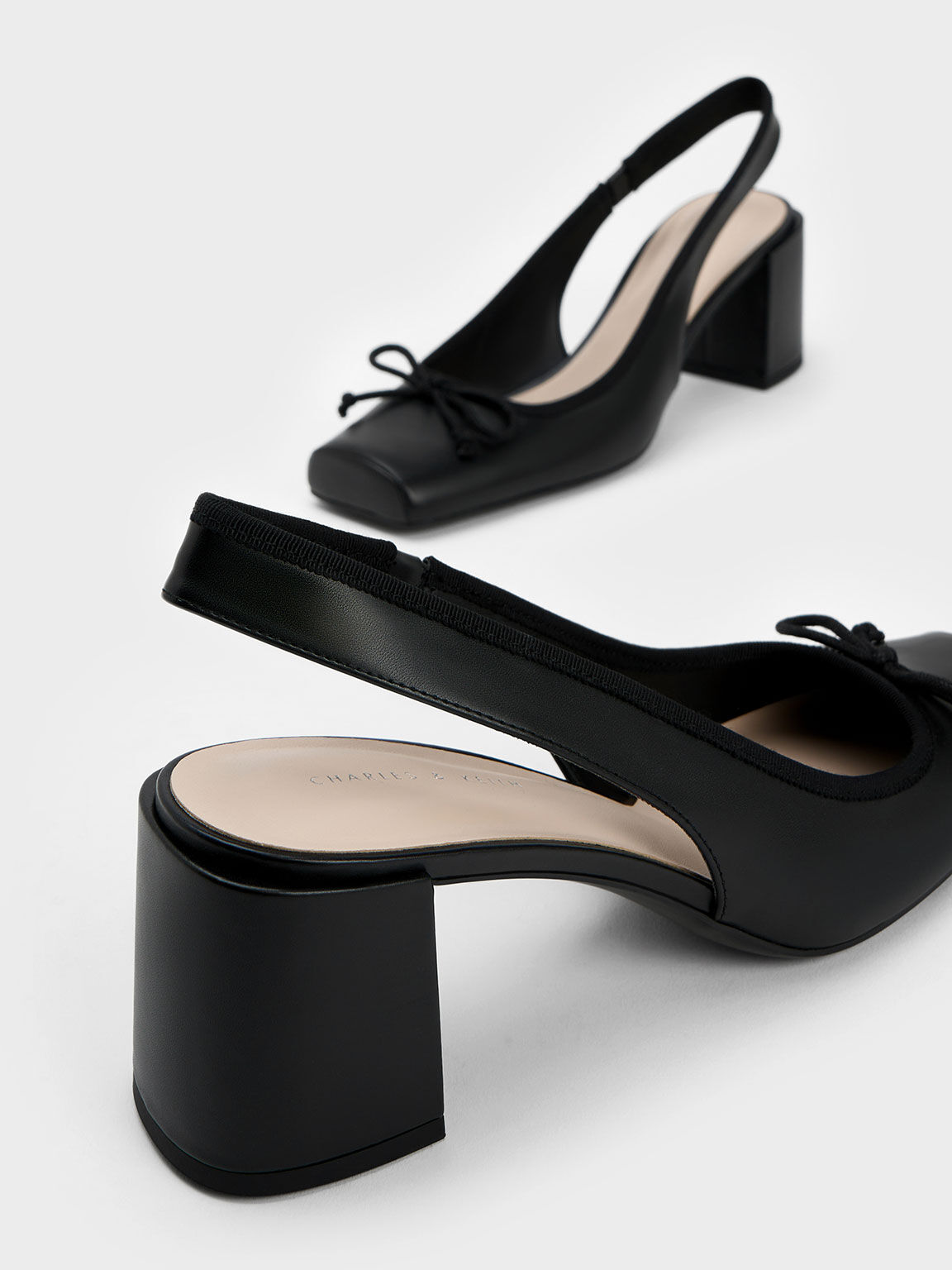 Bow Slingback Pumps, Black, hi-res
