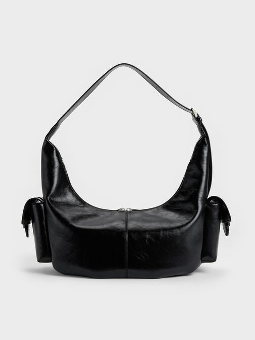 Large Bessie Side-Pocket Hobo Bag, Noir, hi-res