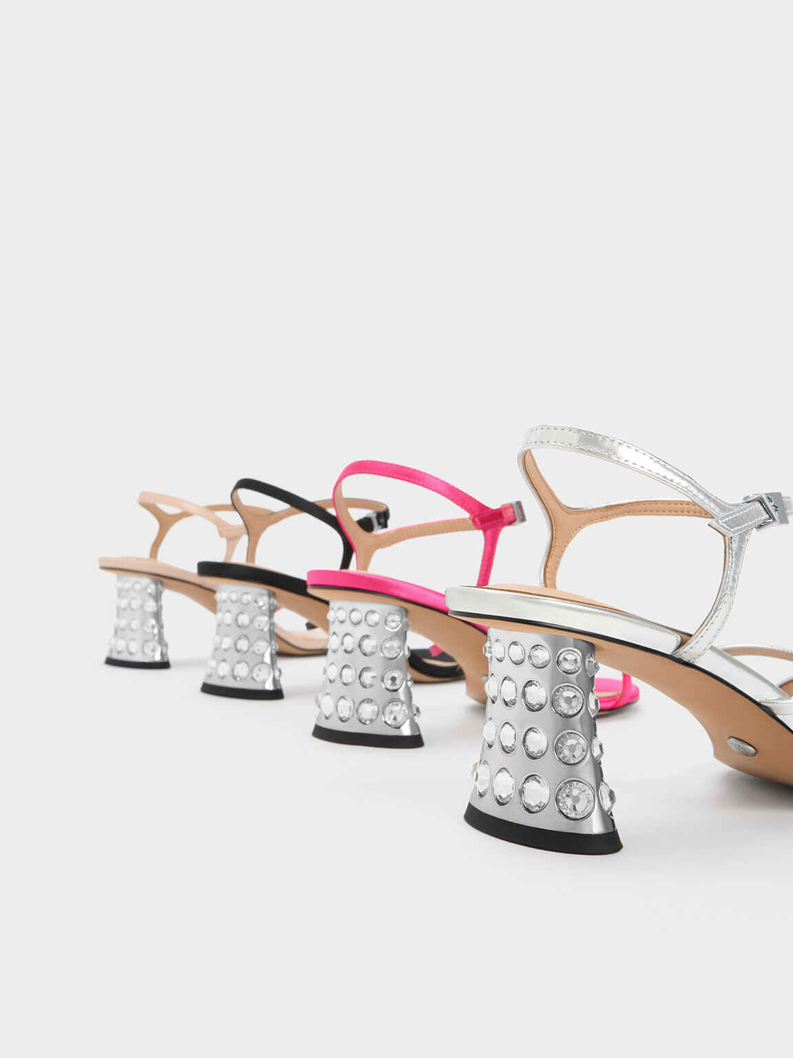 Gem-Embellished Strappy Sandals, Nude, hi-res
