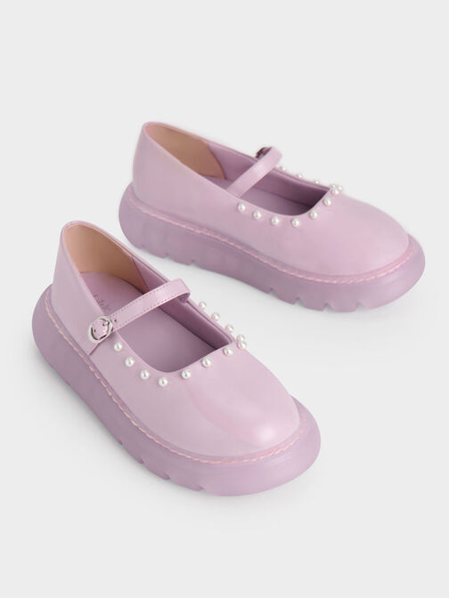 Girls' Bead-Embellished Patent Mary Janes, Lilac, hi-res