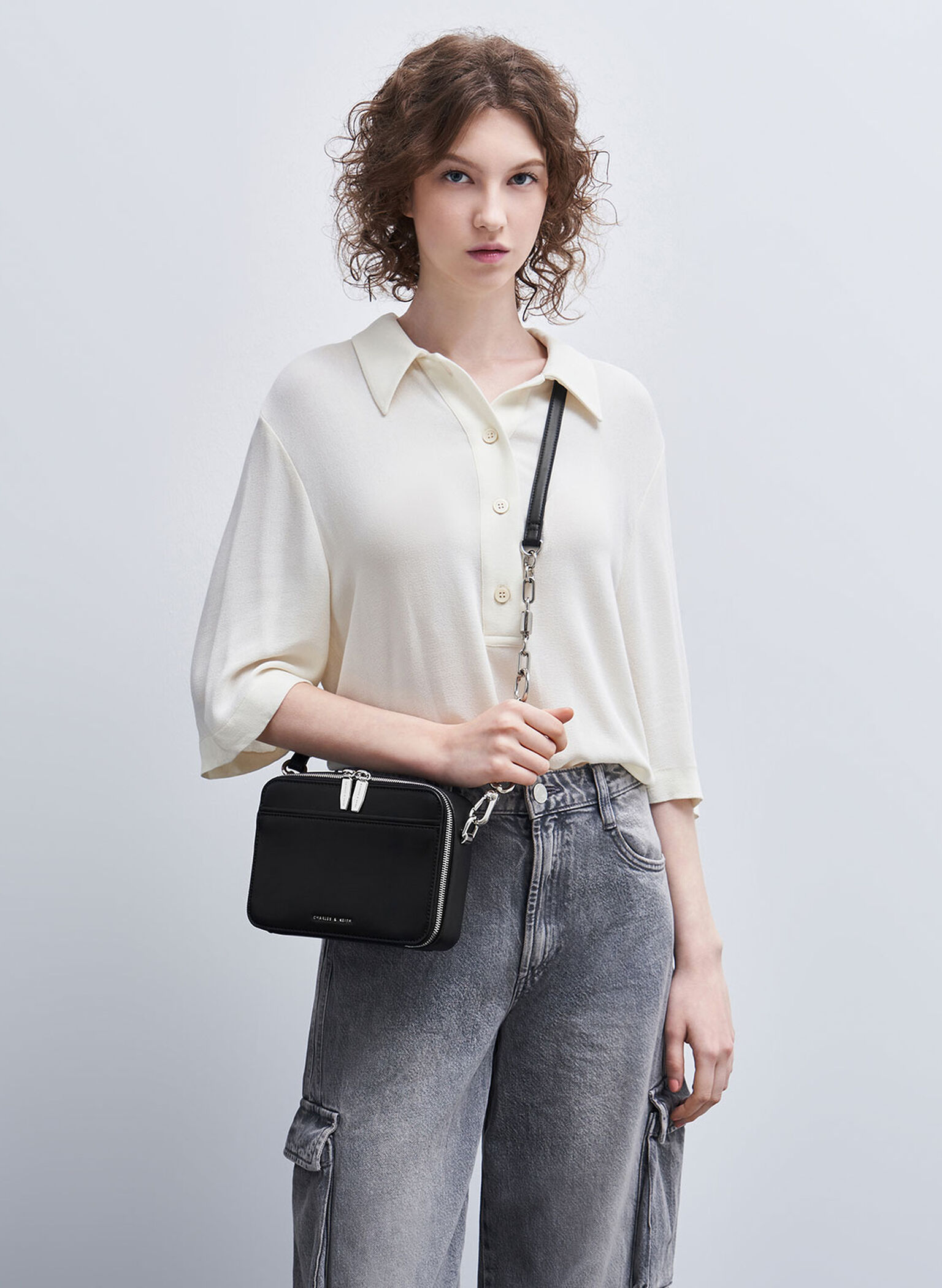 Bolso Lock & Key con asa de cadena, Noir, hi-res