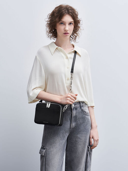 Bolso Lock & Key con asa de cadena, Noir, hi-res