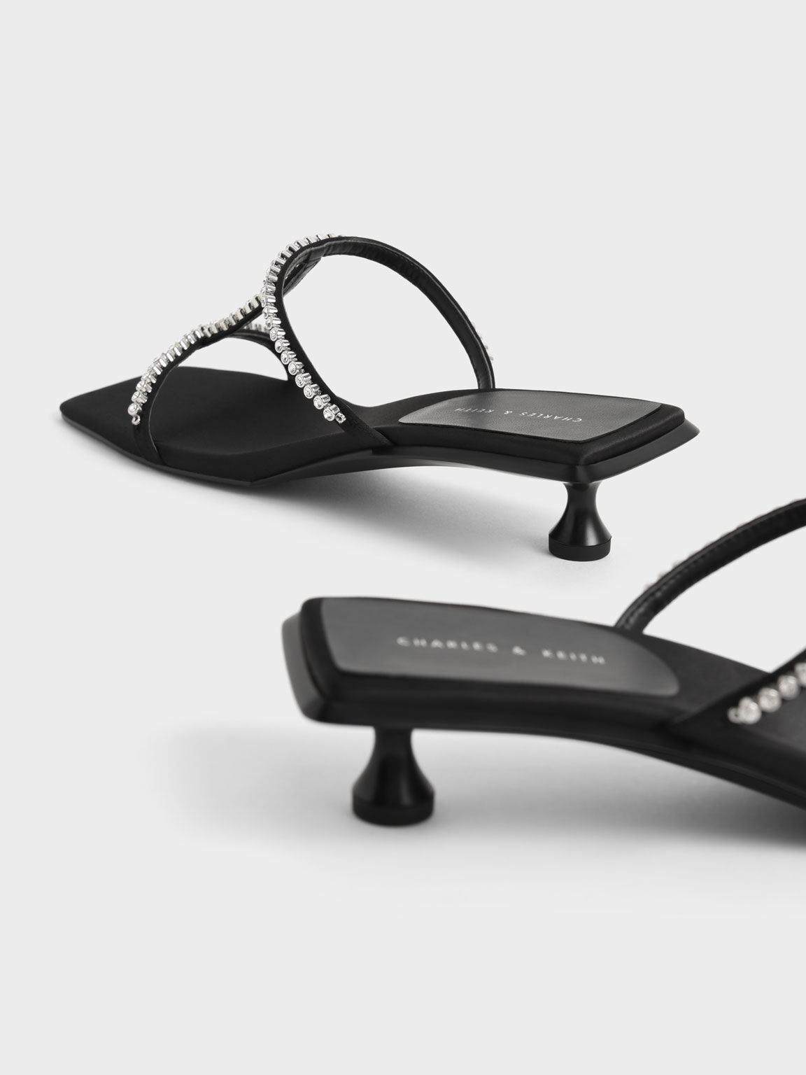 Recycled Polyester Gem-Embellished Mules, Black, hi-res