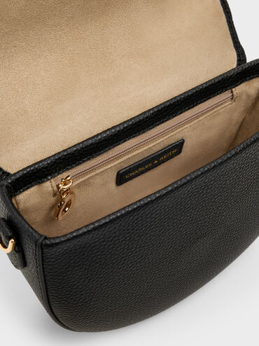 Beryl Belted Saddle Bag, Black, hi-res