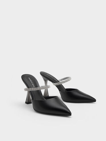 Gem Strap Mules, Black, hi-res