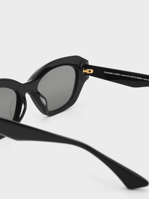 Recycled Acetate Geometric-Frame Cateye Sunglasses, Black, hi-res