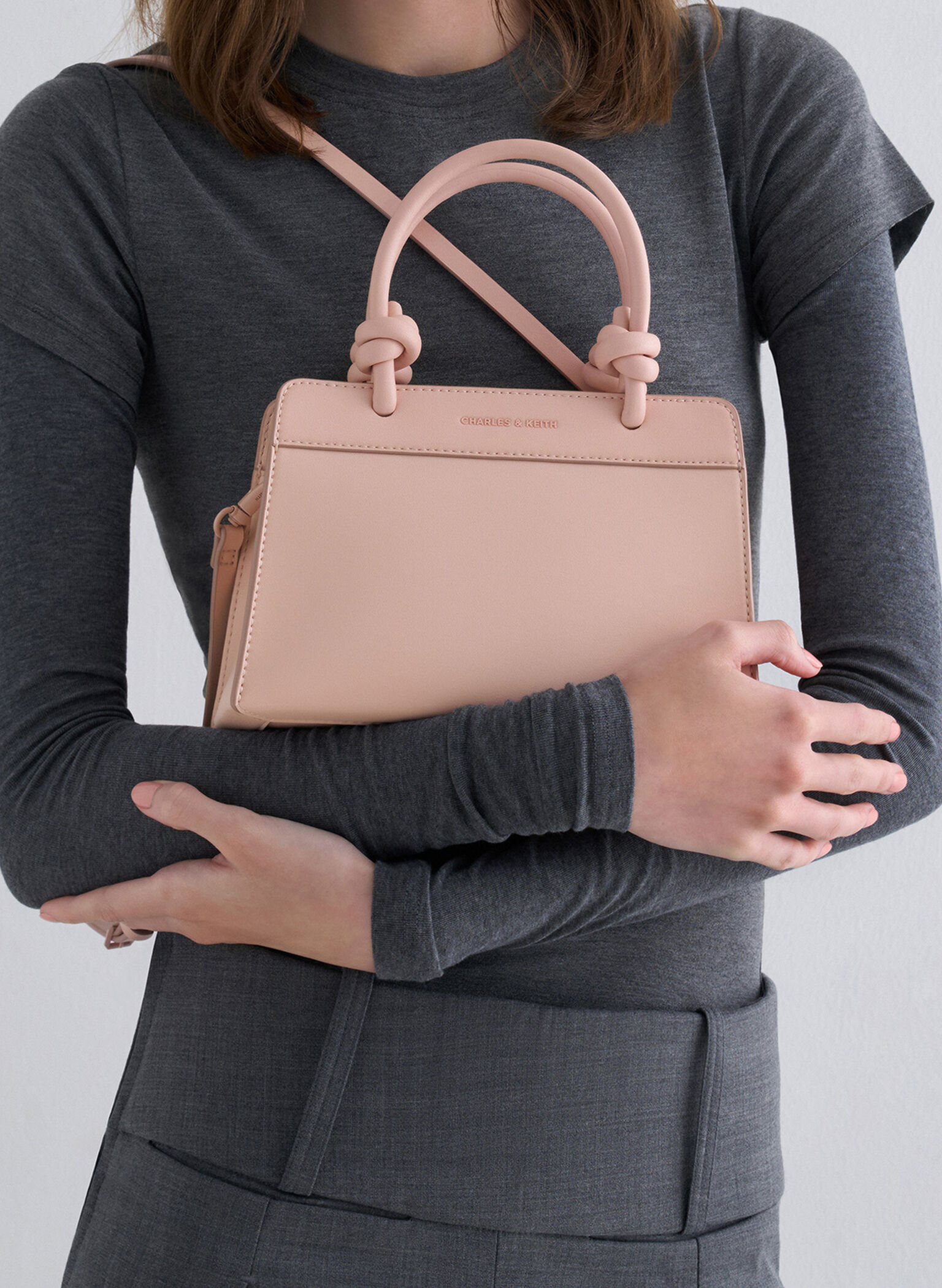 Sabine Knotted-Handle Trapeze Tote Bag, Light Pink, hi-res