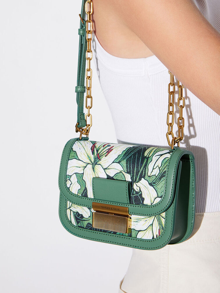 Charlot Botanical Print Bag, Green, hi-res