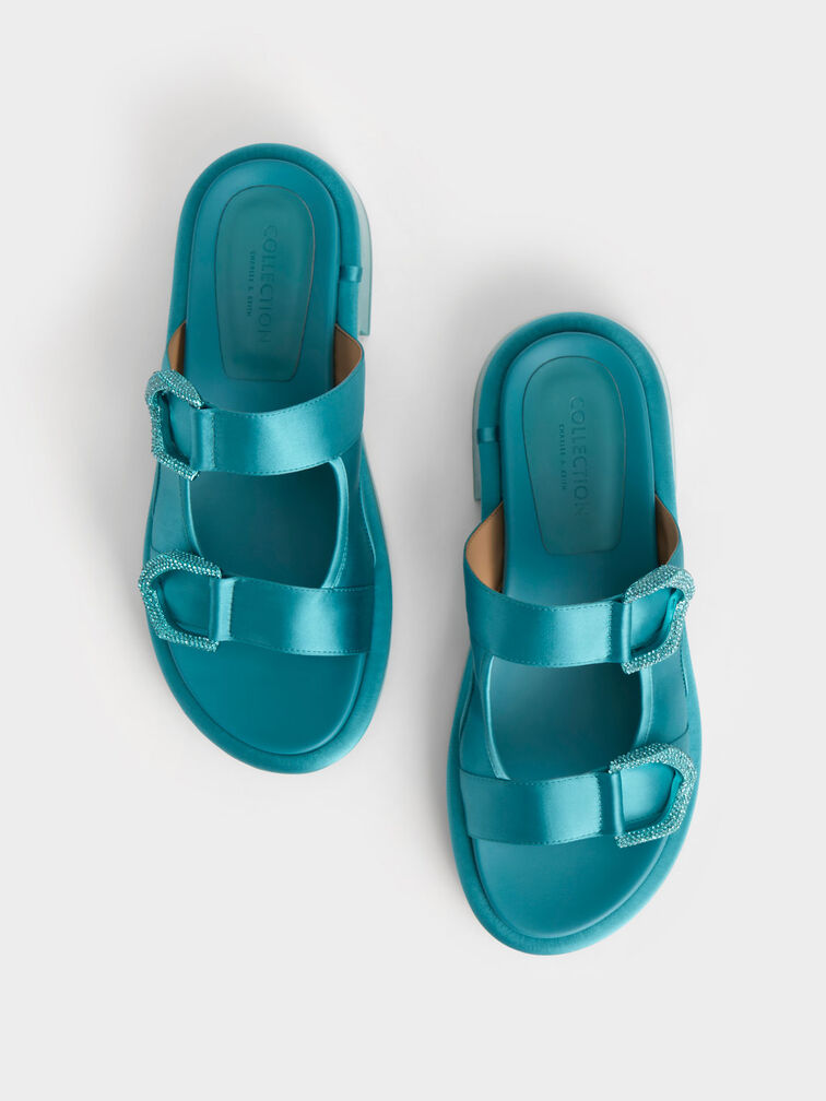 Gabine Recycled Polyester Slides, Turquoise, hi-res