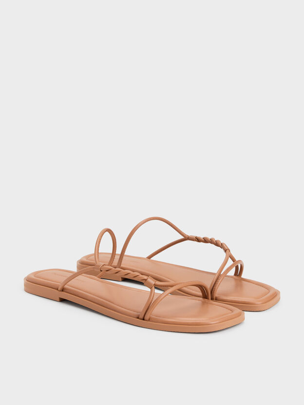 Fianna Twist-Strap Slide Sandals, Tan, hi-res