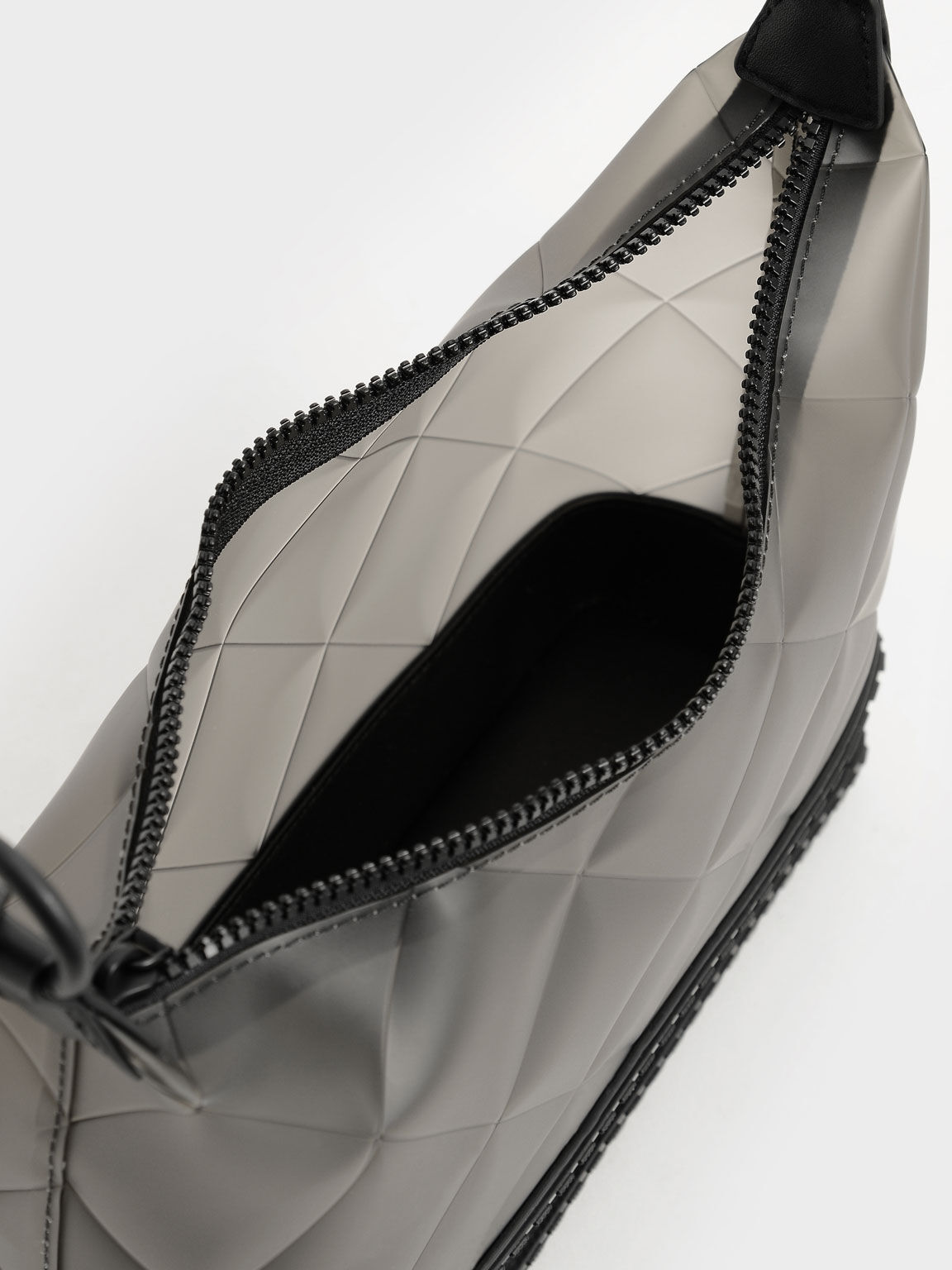 Graphic Handle Quilted Shoulder Bag - Black