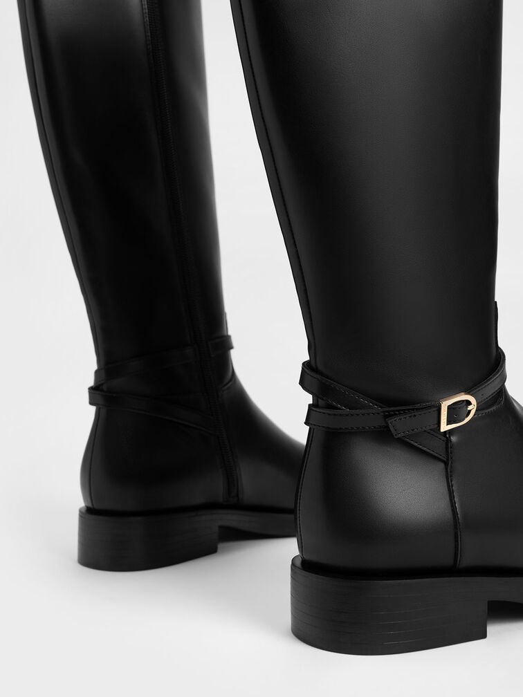 Belted Knee-High Boots, Black, hi-res