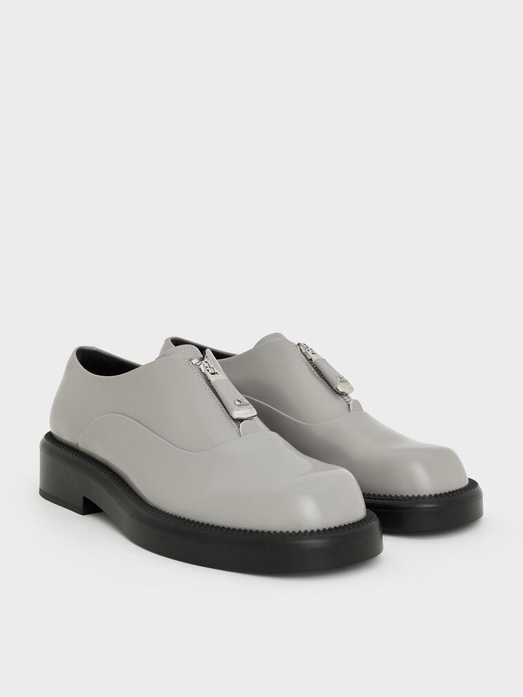 Nina Leather Zip-Up Loafers, Grey, hi-res