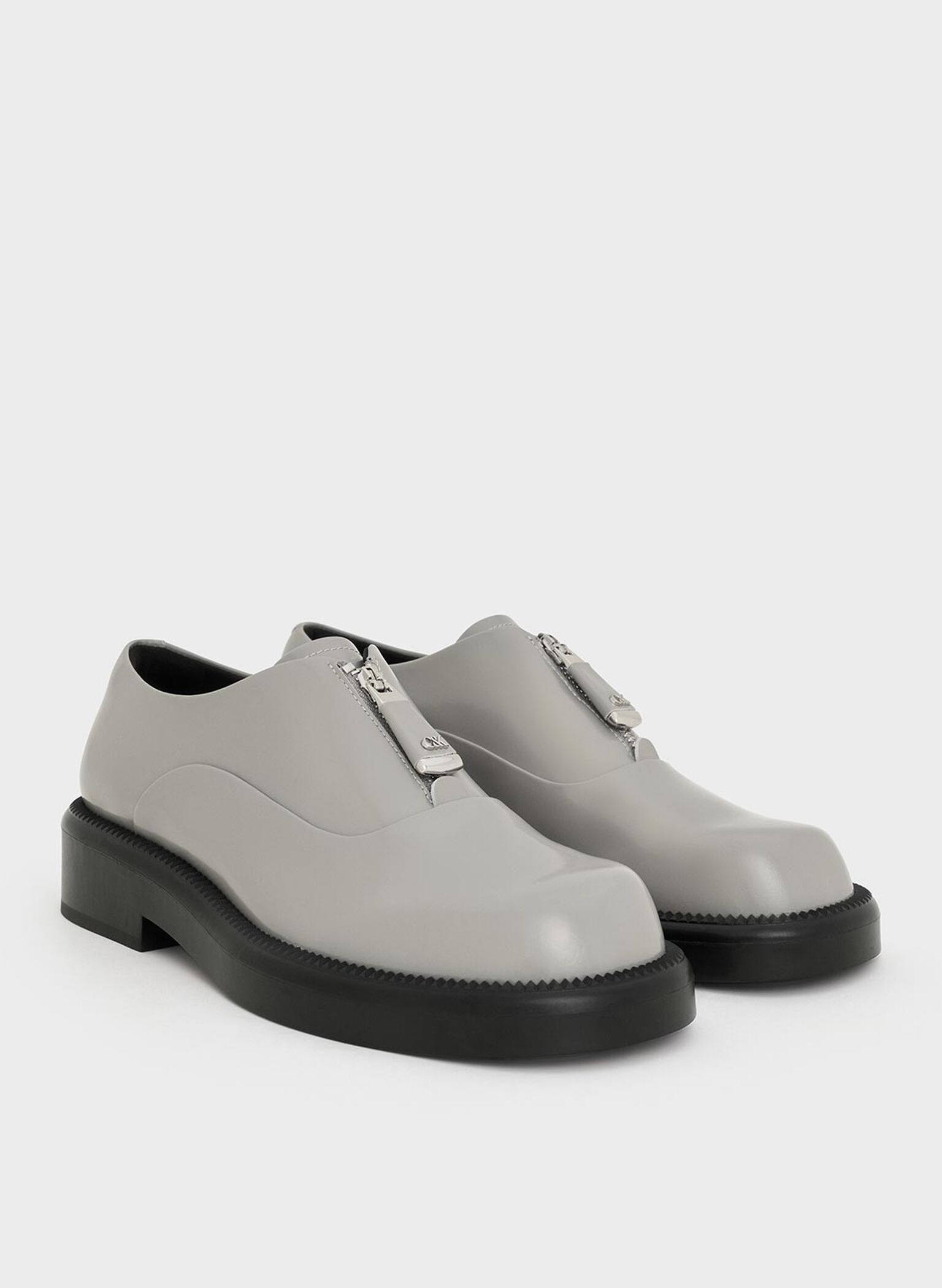 Nina Leather Zip-Up Loafers, Grey, hi-res