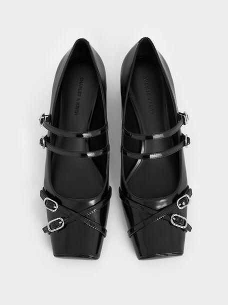 Double-Strap Mary Jane Pumps, Black Box, hi-res