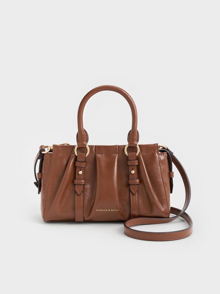 Britton Ruched Top Handle Tote Bag, Chocolate, hi-res