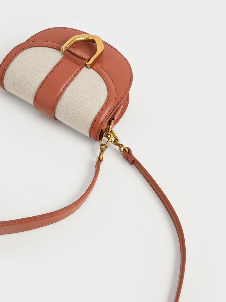 Mini Gabine Two-Tone Saddle Bag​, Brick, hi-res